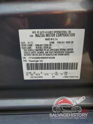 1YVHZ8BH5B5M16328 2011 MAZDA 6 photo no. 12