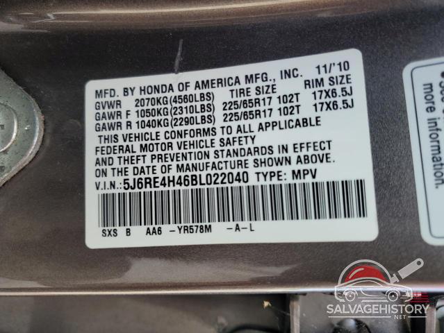 5J6RE4H46BL022040 2011 HONDA CRV photo no. 13