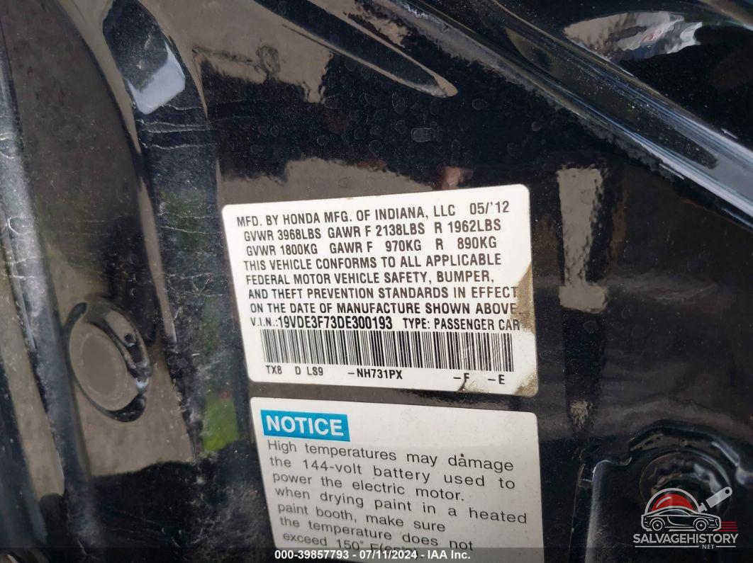 19VDE3F73DE300193 2013 ACURA ILX HYBRID photo no. 9