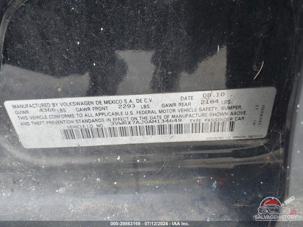 3VWRX7AJ0AM134649 2010 VOLKSWAGEN JETTA photo no. 9