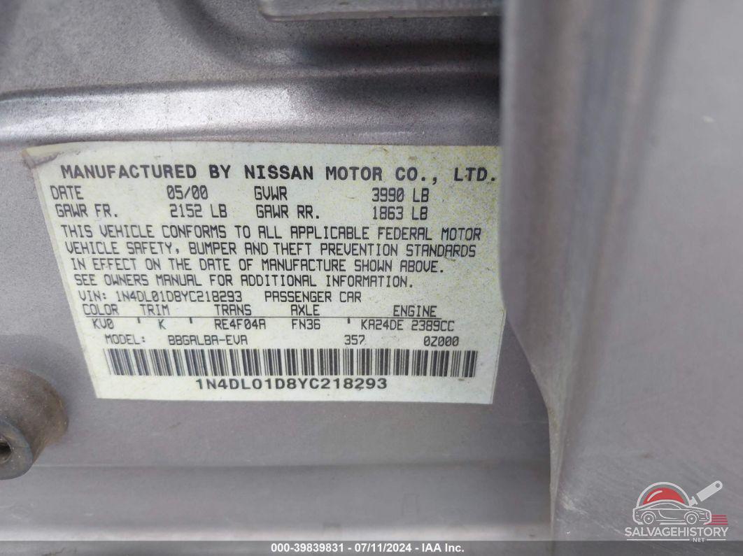 1N4DL01D8YC218293 2000 NISSAN ALTIMA photo no. 9
