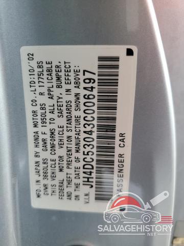 JH4DC53043C006497 2003 ACURA RSX photo no. 13