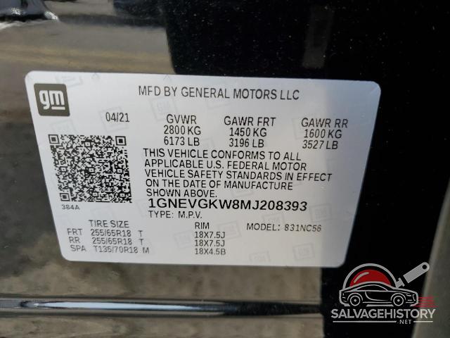1GNEVGKW8MJ208393 2021 CHEVROLET TRAVERSE photo no. 13