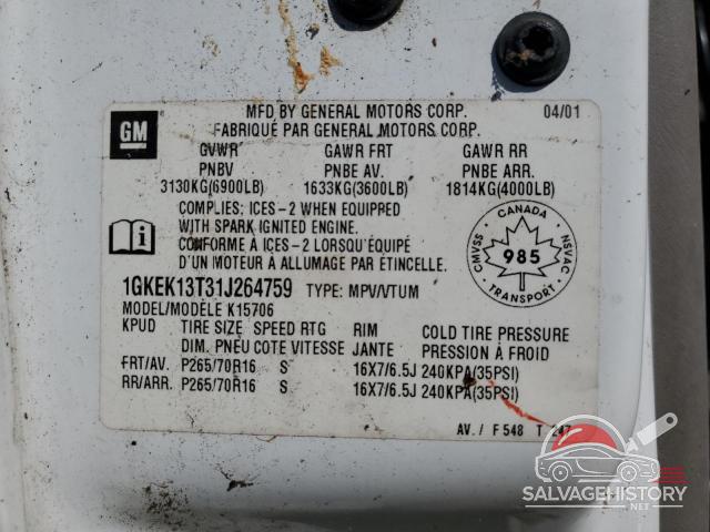 1GKEK13T31J264759 2001 GMC YUKON photo no. 13