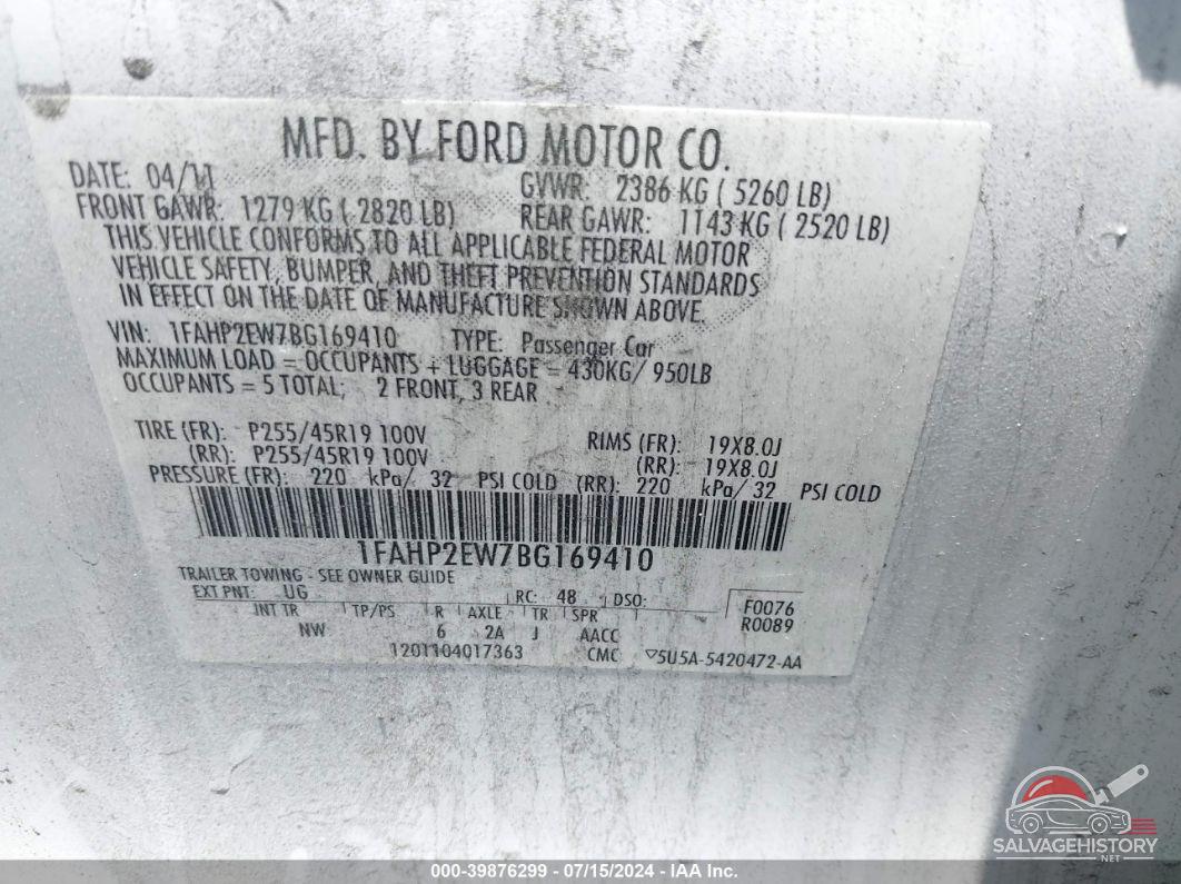 1FAHP2EW7BG169410 2011 FORD TAURUS photo no. 9