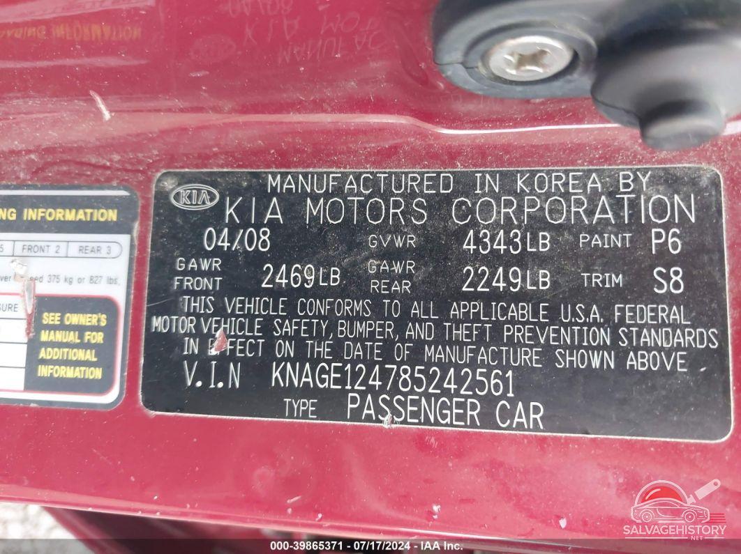 KNAGE124785242561 2008 KIA OPTIMA photo no. 9