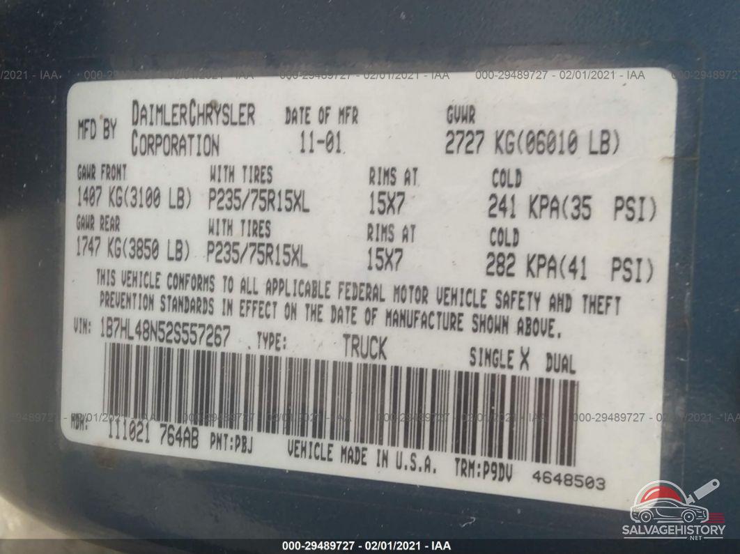 1B7HL48N52S557267 2002 DODGE DAKOTA photo no. 9