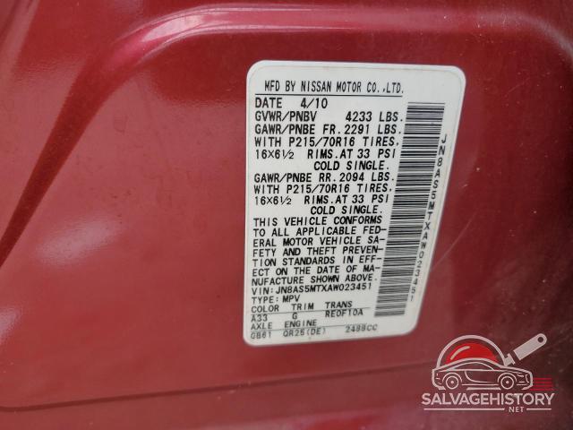JN8AS5MTXAW023451 2010 NISSAN ROGUE photo no. 12