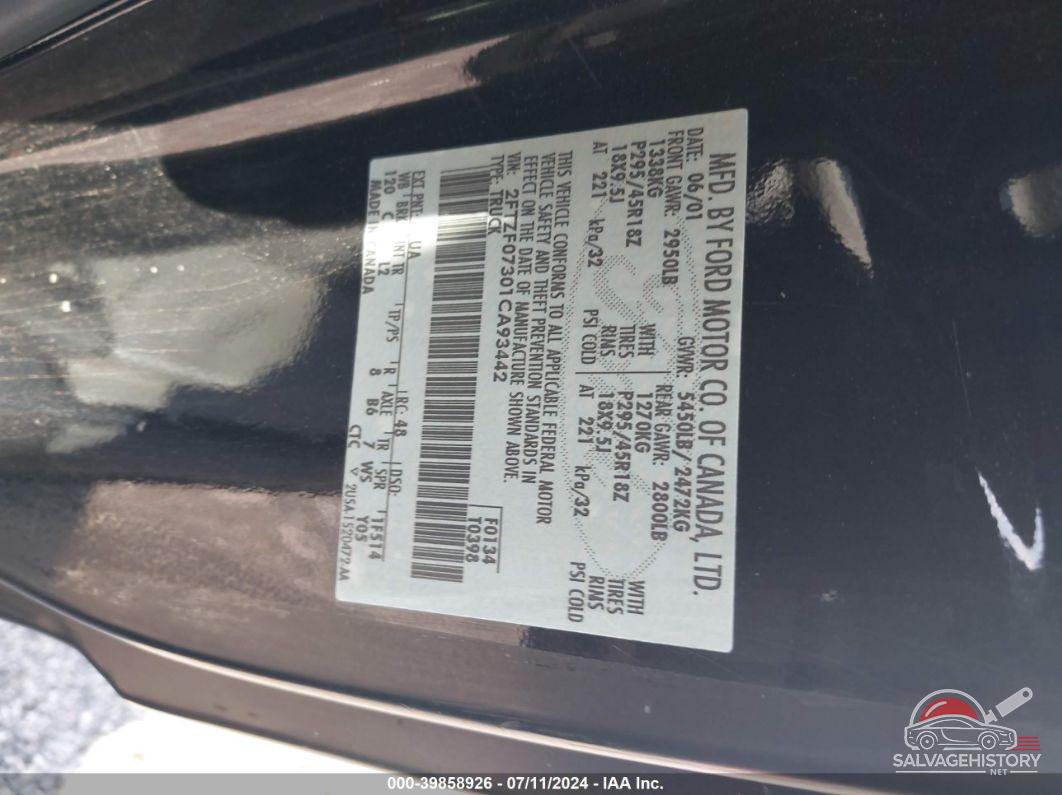 2FTZF07301CA93442 2001 FORD F-150 photo no. 9