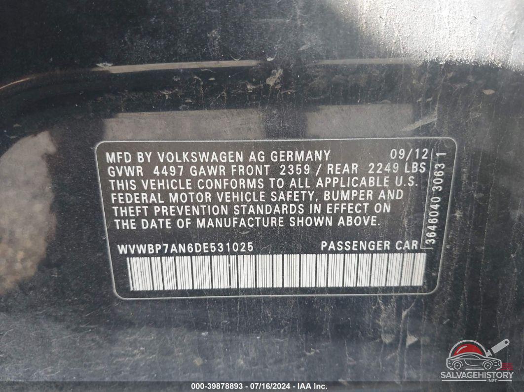 WVWBP7AN6DE531025 2013 VOLKSWAGEN CC photo no. 9