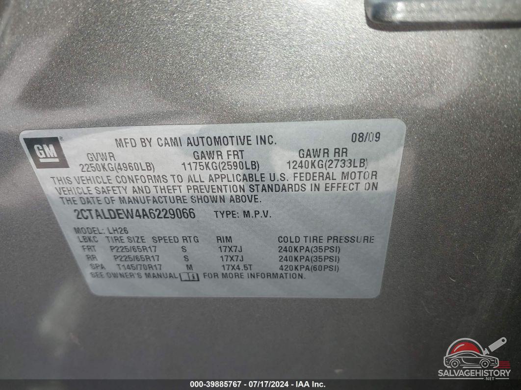 2CTALDEW4A6229066 2010 GMC TERRAIN photo no. 9