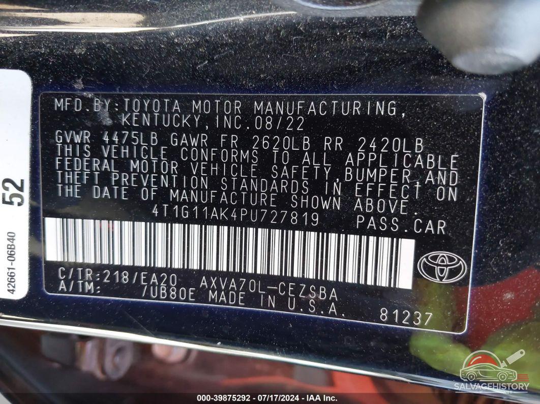4T1G11AK4PU727819 2023 TOYOTA CAMRY photo no. 9