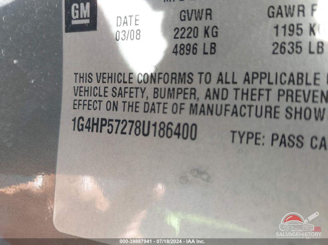1G4HP57278U186400 2008 BUICK LUCERNE photo no. 9