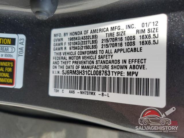 5J6RM3H31CL008763 2012 HONDA CRV photo no. 12