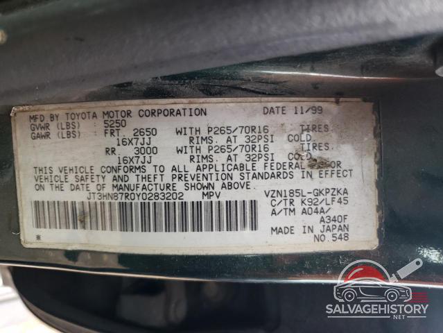 JT3HN87R0Y0283202 2000 TOYOTA 4RUNNER photo no. 12