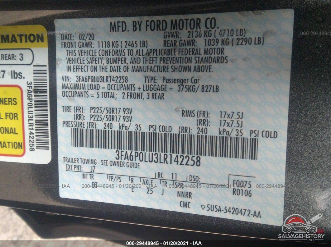 3FA6P0LU3LR142258 2020 FORD FUSION HYBRID photo no. 9