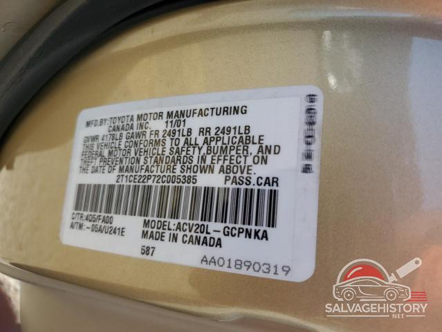 2T1CE22P72C005385 2002 TOYOTA CAMRY SOLA photo no. 13
