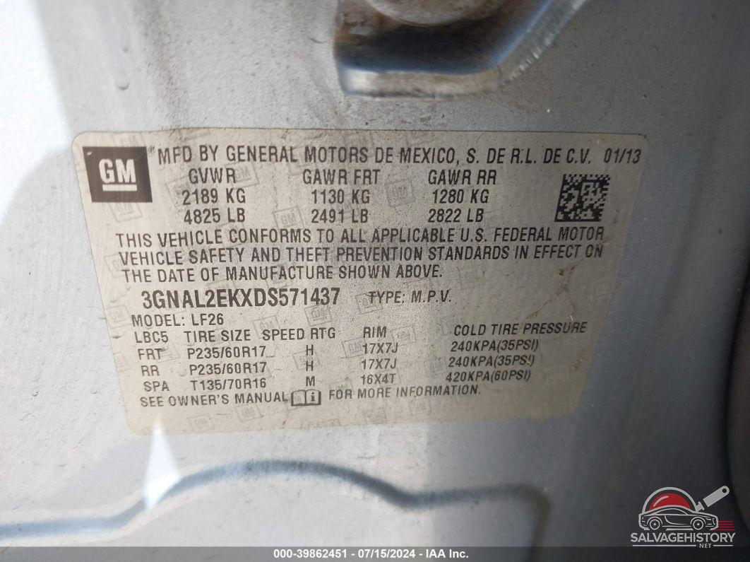 3GNAL2EKXDS571437 2013 CHEVROLET CAPTIVA SPORT photo no. 9