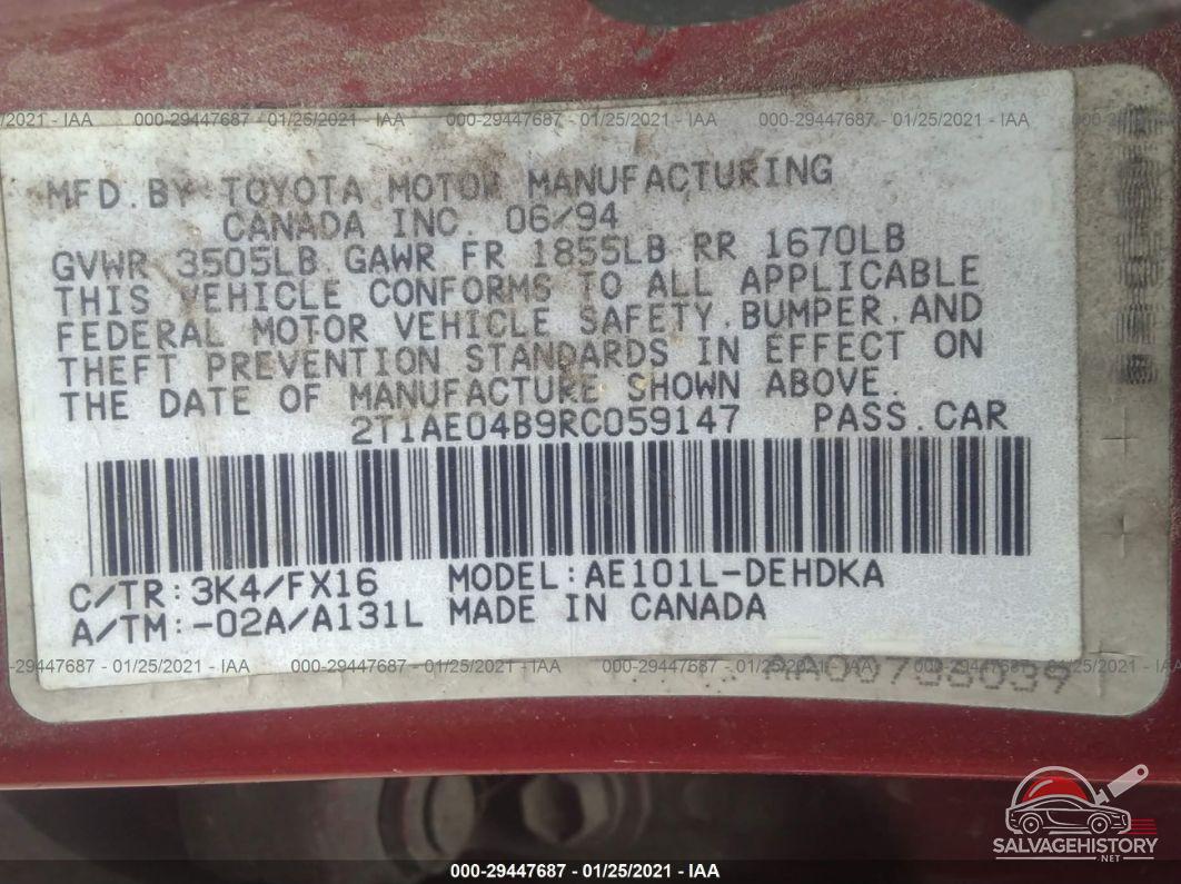 2T1AE04B9RC059147 1994 TOYOTA COROLLA photo no. 9