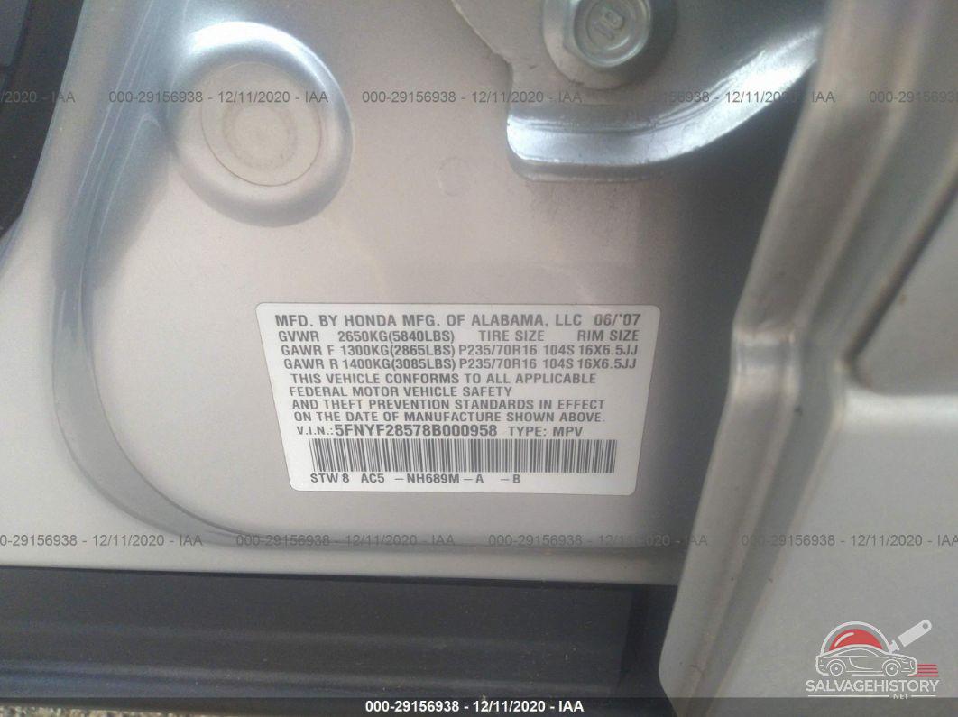 5FNYF28578B000958 2008 HONDA PILOT photo no. 9