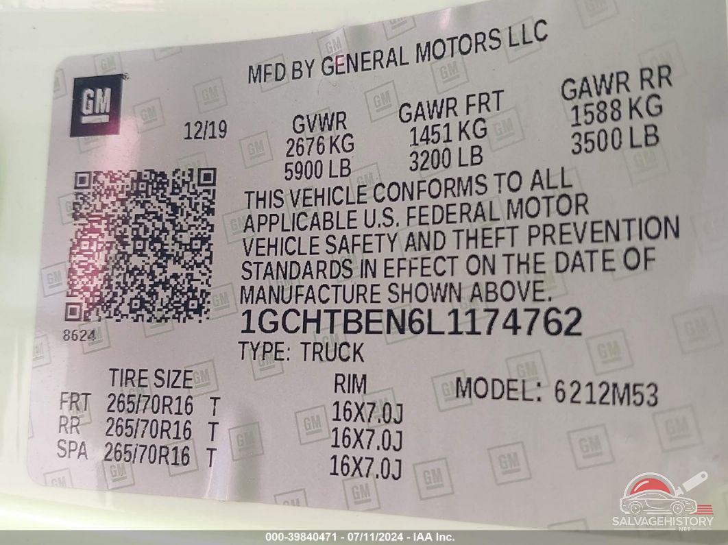 1GCHTBEN6L1174762 2020 CHEVROLET COLORADO photo no. 9