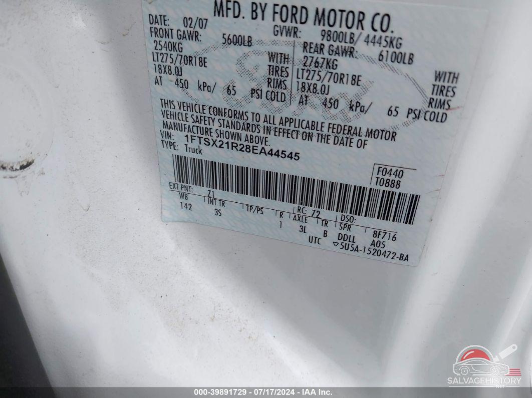 1FTSX21R28EA44545 2008 FORD F250 photo no. 9