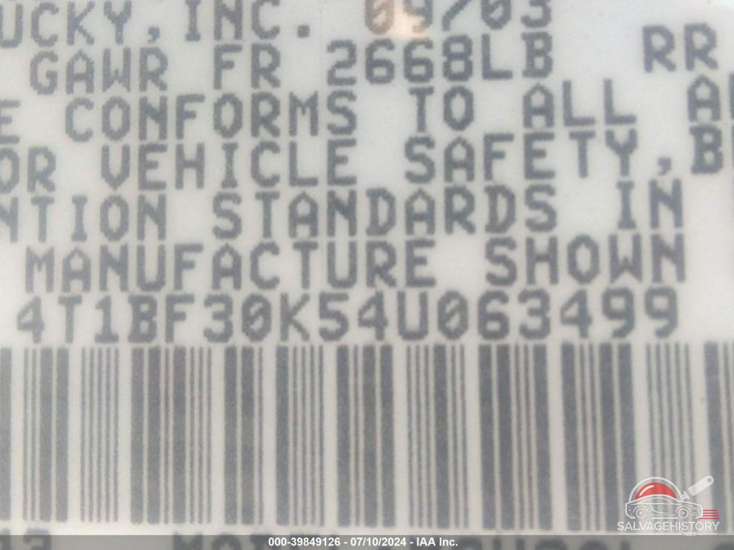 4T1BF30K54U063499 2004 TOYOTA CAMRY photo no. 7