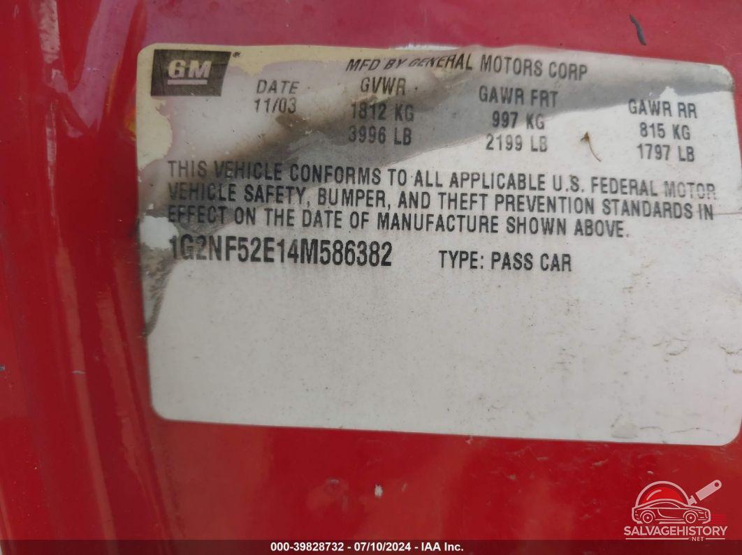 1G2NF52E14M586382 2004 PONTIAC GRAND AM photo no. 9