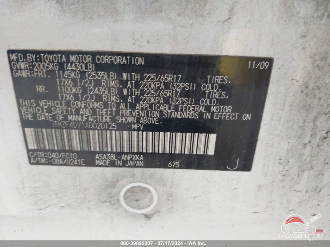 JTMZF4DV1AD020125 2010 TOYOTA RAV4 photo no. 9