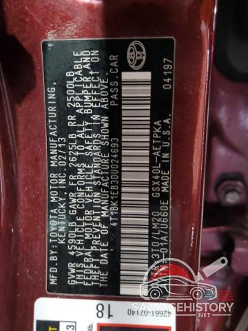 4T1BK1EB3DU024693 2013 TOYOTA AVALON photo no. 12