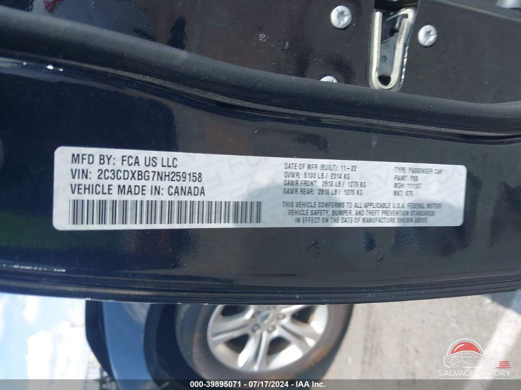 2C3CDXBG7NH259158 2022 DODGE CHARGER photo no. 9
