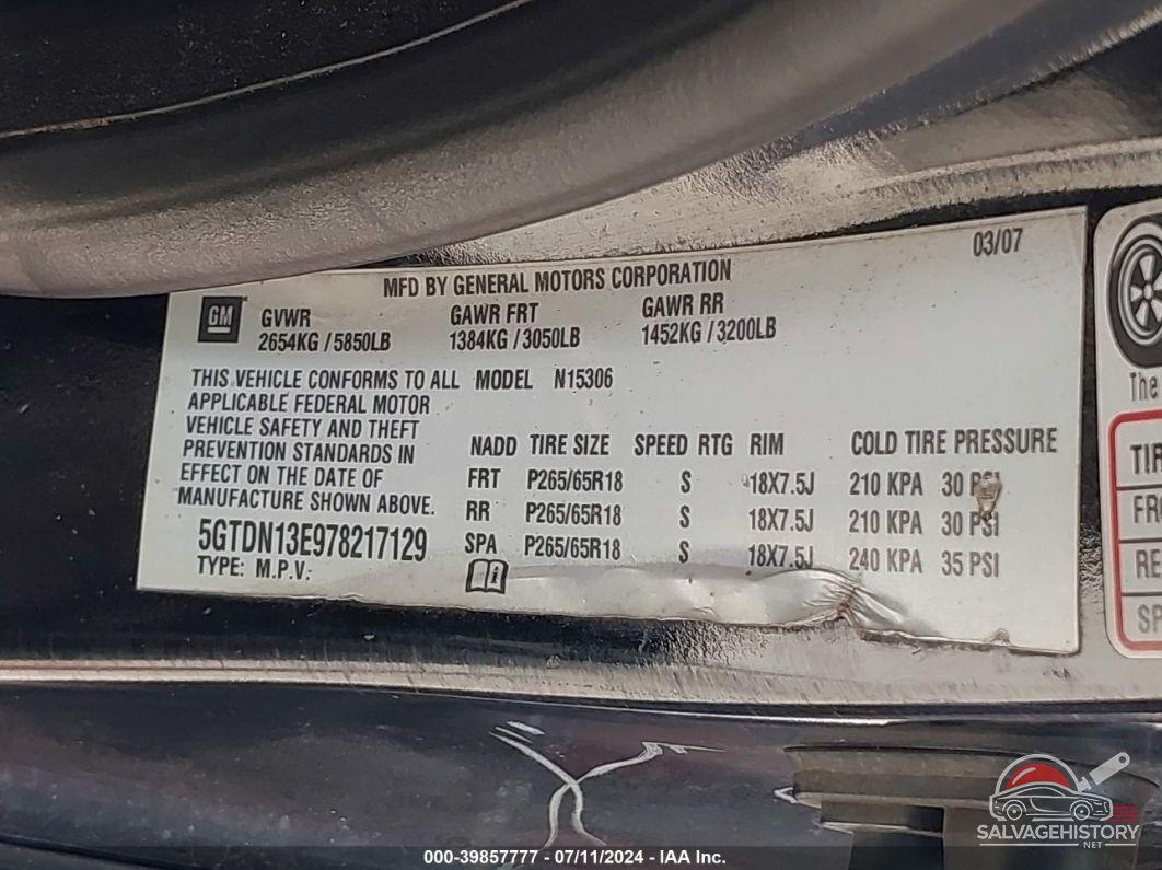 5GTDN13E978217129 2007 HUMMER H3 SUV photo no. 9