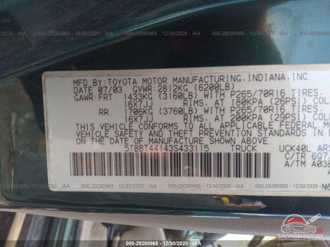 5TBBT44143S433115 2003 TOYOTA TUNDRA photo no. 9