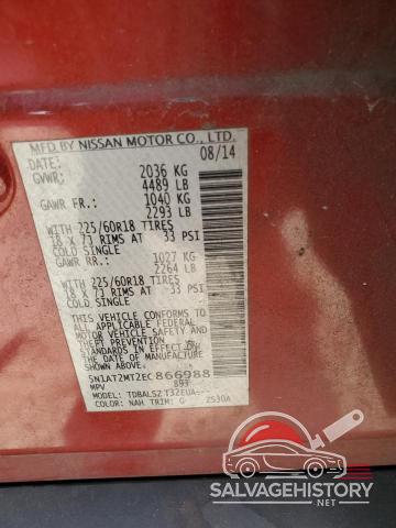 5N1AT2MT2EC866988 2014 NISSAN ROGUE photo no. 14