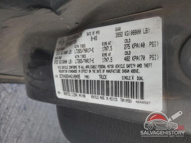 3D7KA28D44G109495 2004 DODGE RAM 2500 photo no. 12