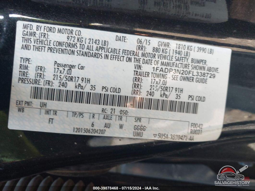 1FADP3N20FL338729 2015 FORD FOCUS photo no. 9