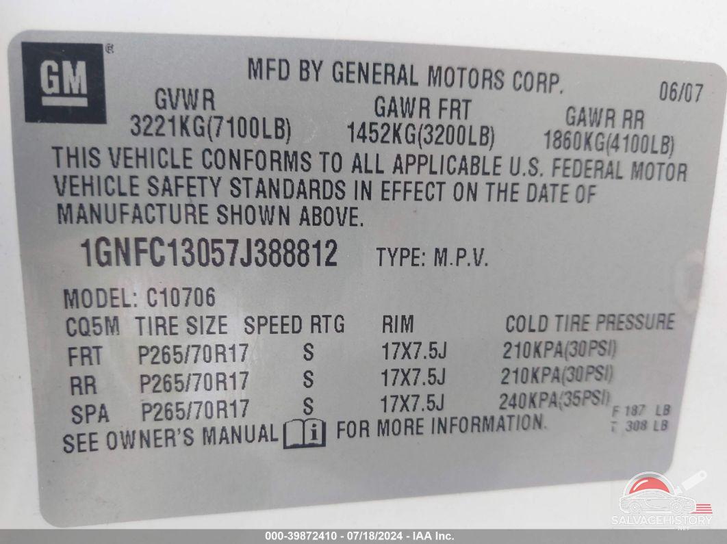 1GNFC13057J388812 2007 CHEVROLET TAHOE photo no. 9