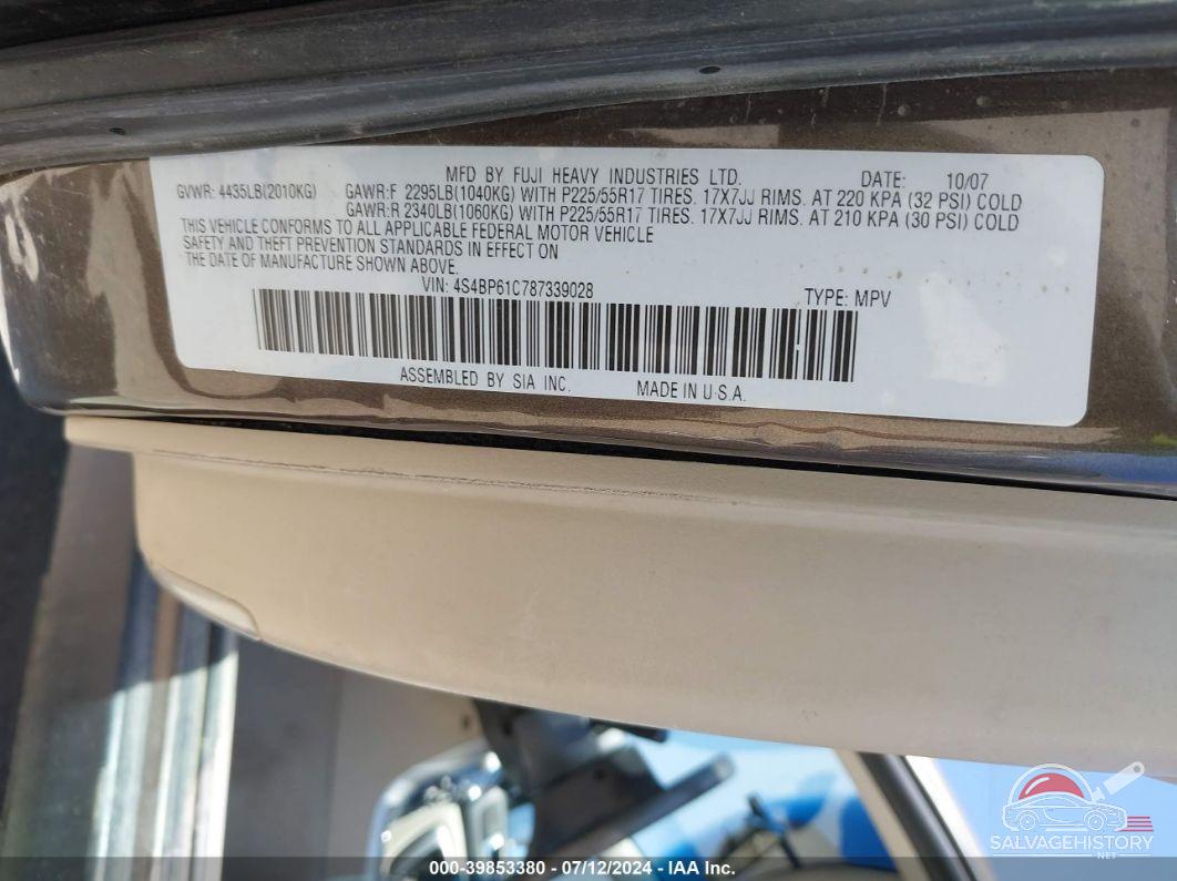 4S4BP61C787339028 2008 SUBARU OUTBACK photo no. 9
