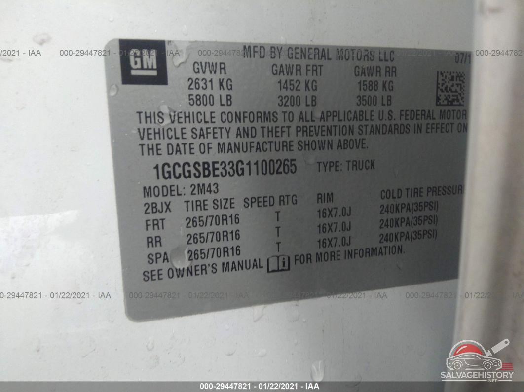 1GCGSBE33G1100265 2016 CHEVROLET COLORADO photo no. 9