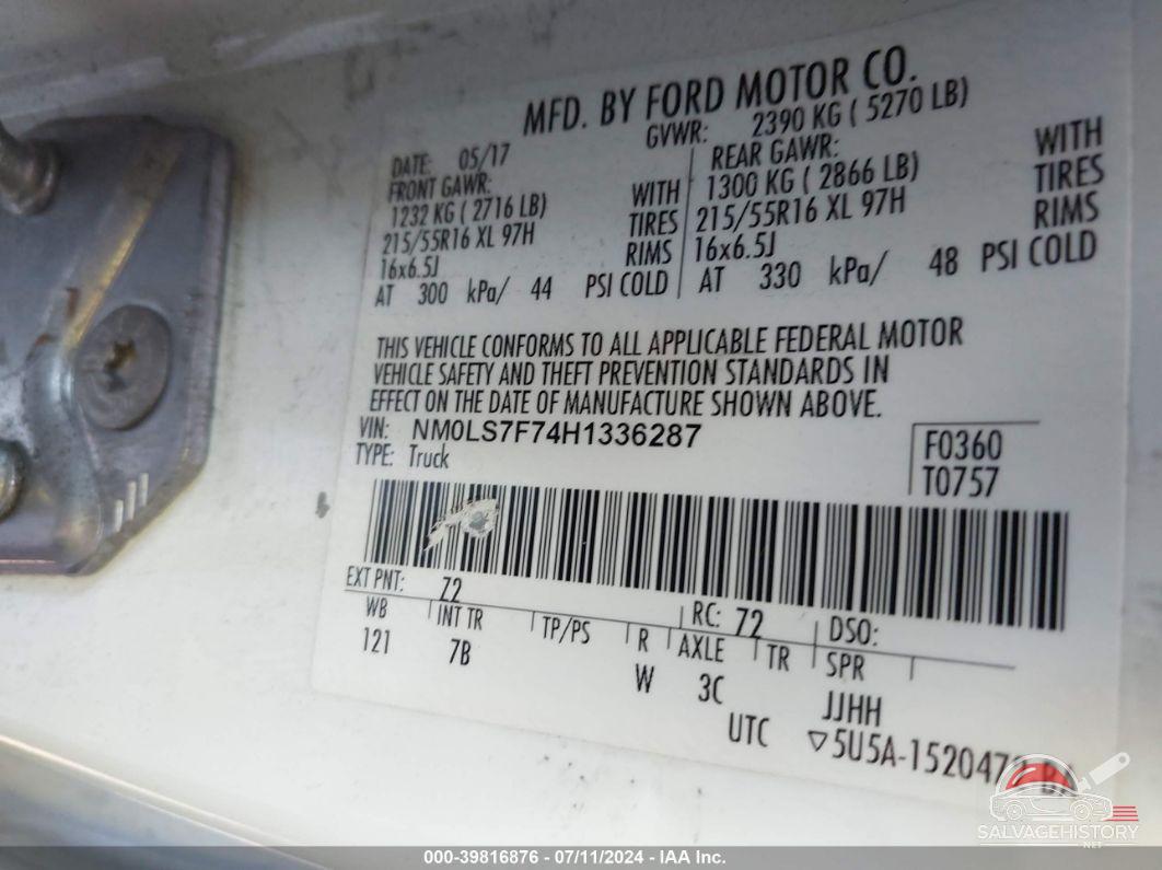 NM0LS7F74H1336287 2017 FORD TRANSIT CONNECT photo no. 9