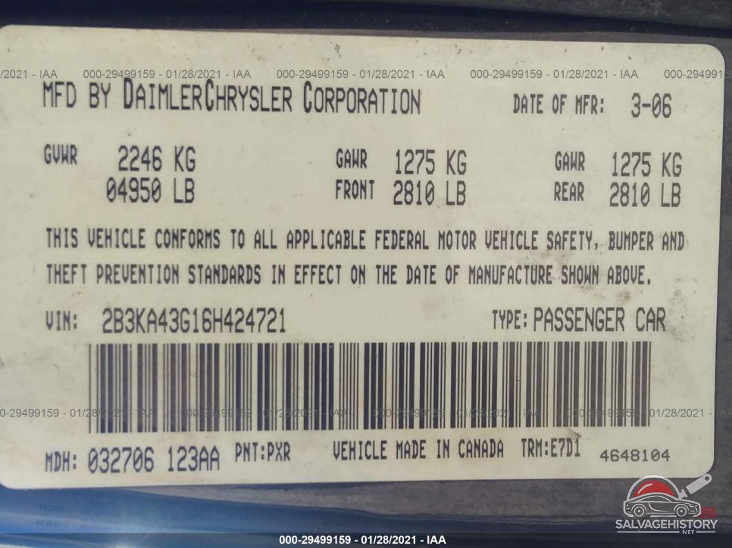 2B3KA43G16H424721 2006 DODGE CHARGER photo no. 9