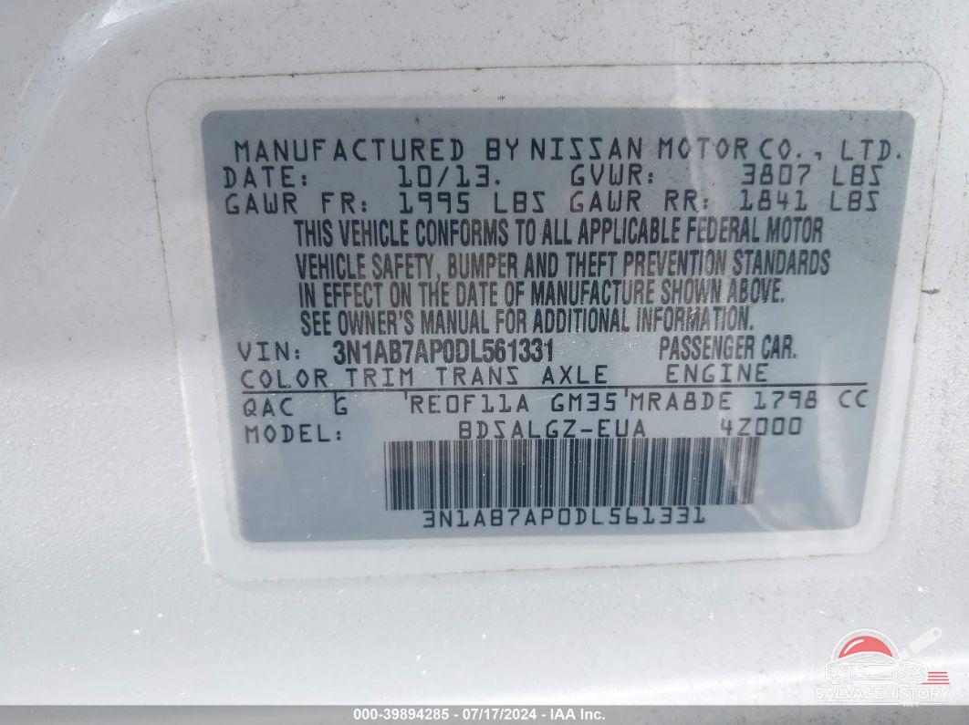 3N1AB7AP0DL561331 2013 NISSAN SENTRA photo no. 9