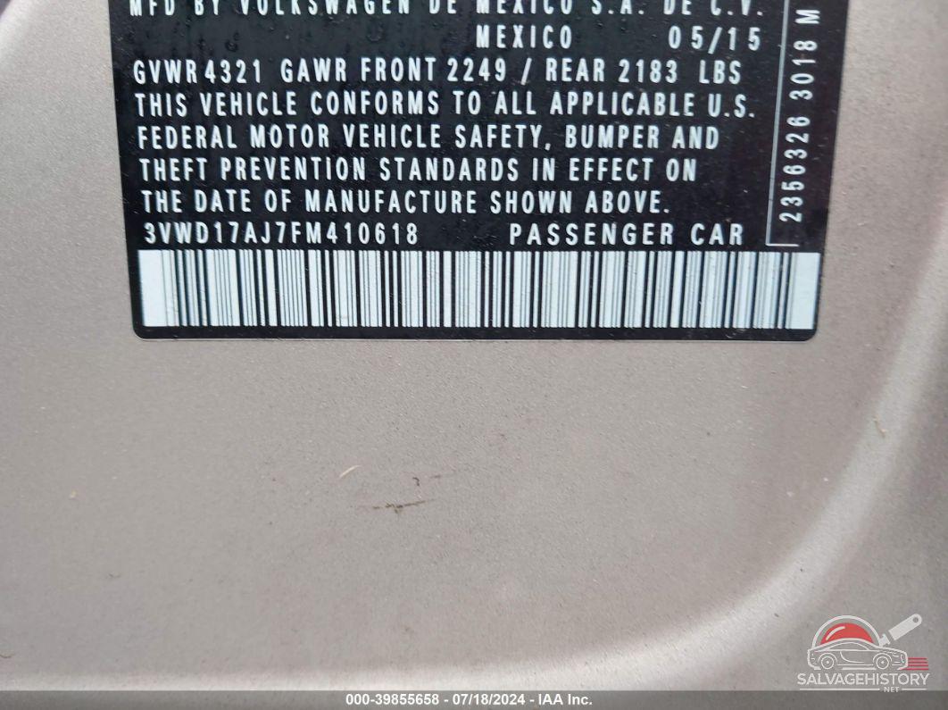 3VWD17AJ7FM410618 2015 VOLKSWAGEN JETTA photo no. 9