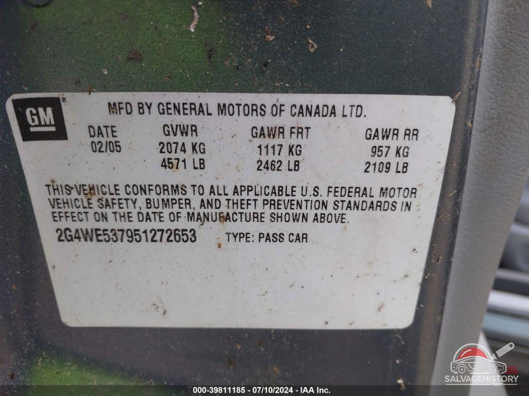 2G4WE537951272653 2005 BUICK LACROSSE photo no. 9
