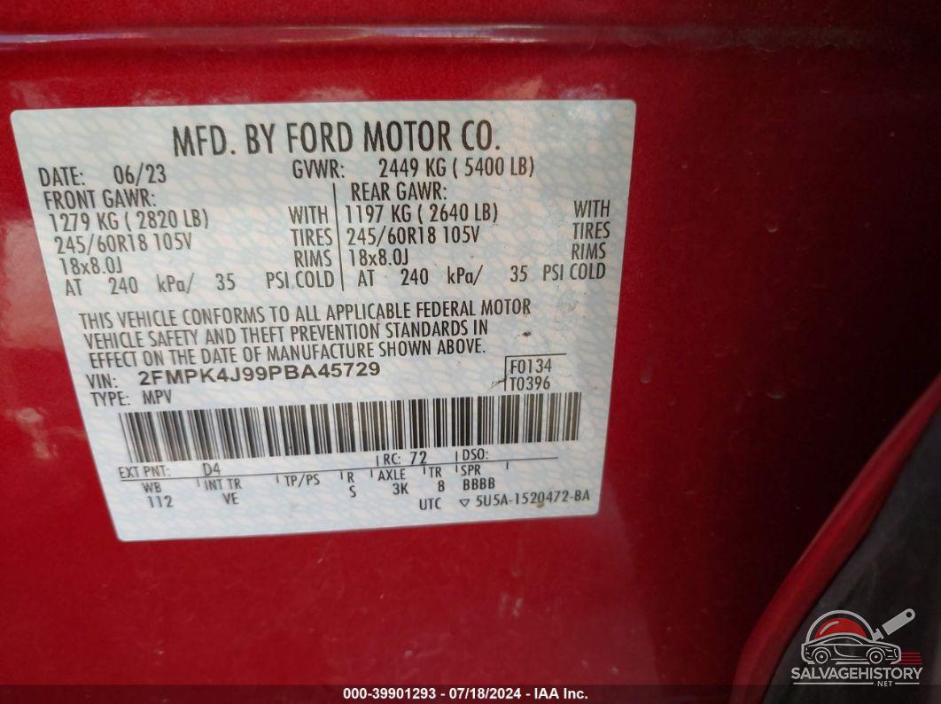 2FMPK4J99PBA45729 2023 FORD EDGE photo no. 9