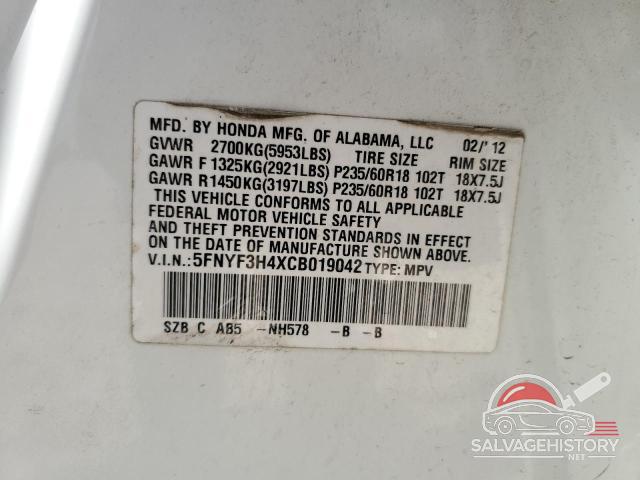 5FNYF3H4XCB019042 2012 HONDA PILOT photo no. 13