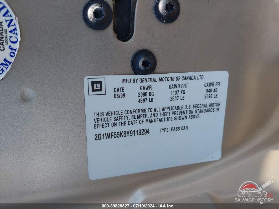 2G1WF55K8Y9119294 2000 CHEVROLET IMPALA photo no. 9