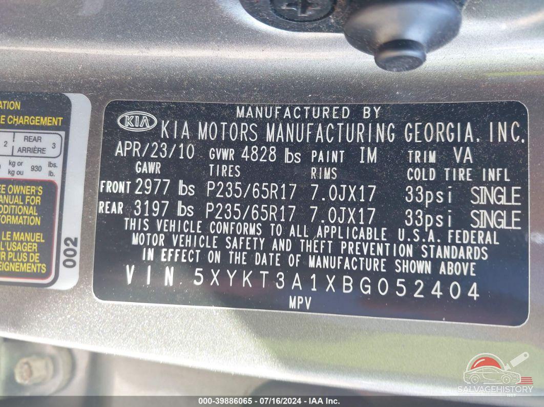 5XYKT3A1XBG052404 2011 KIA SORENTO photo no. 9