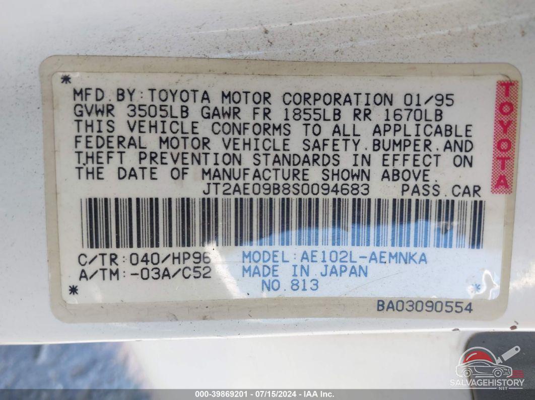 JT2AE09B8S0094683 1995 TOYOTA COROLLA photo no. 9