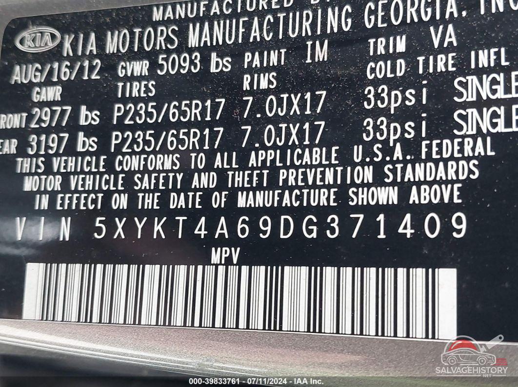 5XYKT4A69DG371409 2013 KIA SORENTO photo no. 9